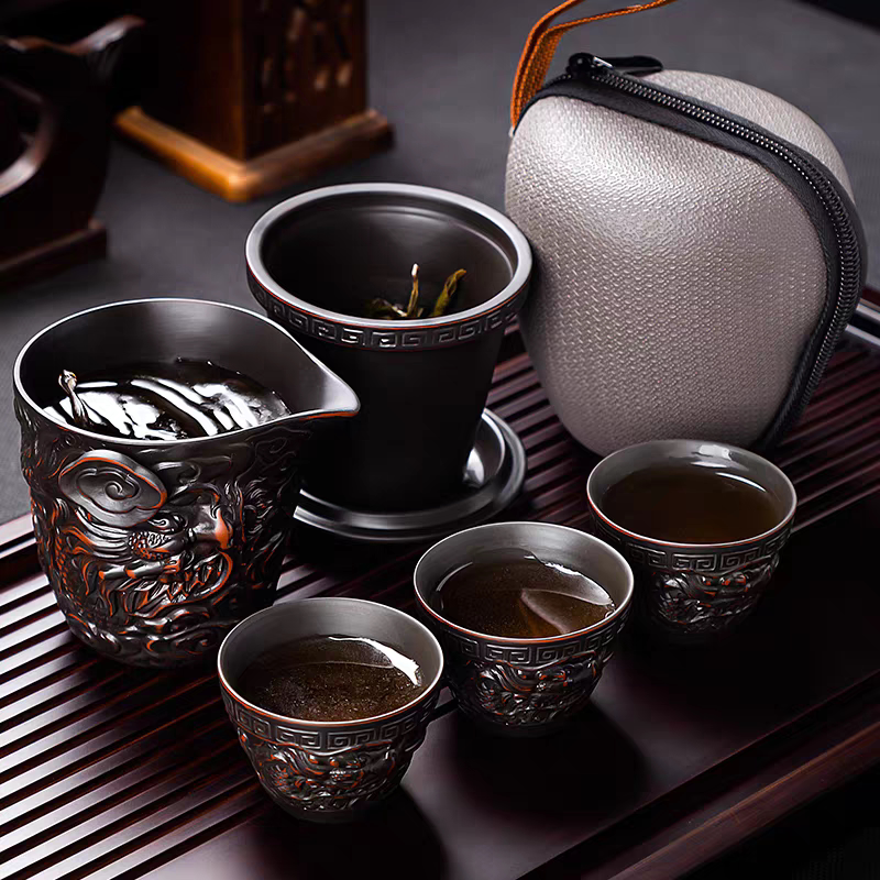 紫陶祥龙快客杯功夫旅行茶具套装高档轻奢家用户外泡茶器中式复古