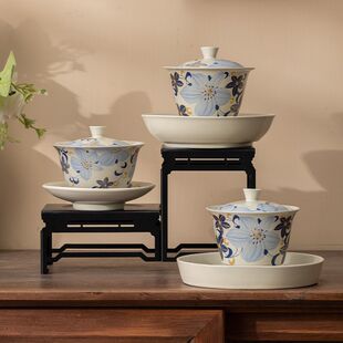 灵兰百合陶瓷盖碗家用客厅办公室会客喝茶杯公道杯功夫茶具整套