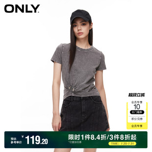 圆领做旧正肩短款 时尚 修身 T恤女 短袖 ONLY奥莱 夏季