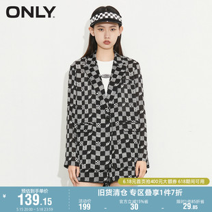 潮流棋盘格休闲宽松长袖 ONLY奥莱夏季 轻薄西服女