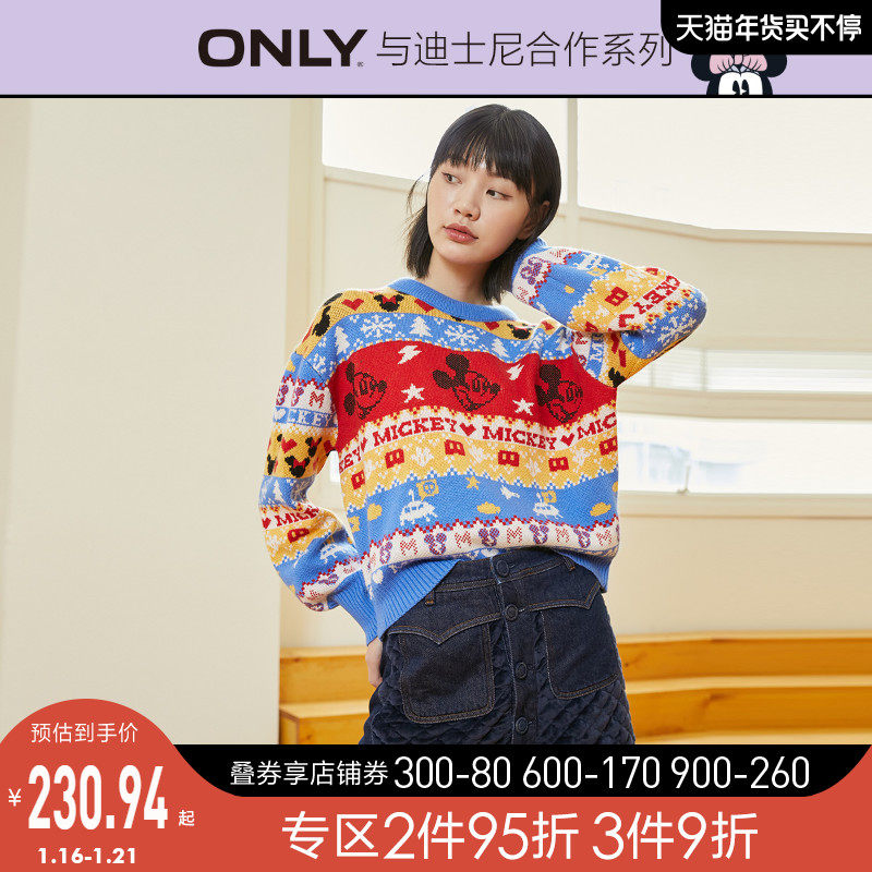 ONLY奥莱冬季迪士尼米奇联名款圆领慵懒风毛衣针织衫女|120413024