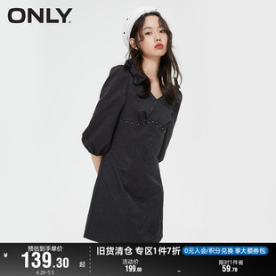 收腰连衣裙女 ONLY奥莱夏季 甜美蝴蝶结印花七分袖