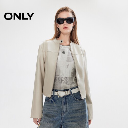 ONLY机车风利落正肩剪裁PU外套女
