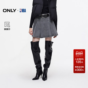 ONLY2025秋冬新款NBA联名款复古洗水满印皮牌A字牛仔短裙半身裙女