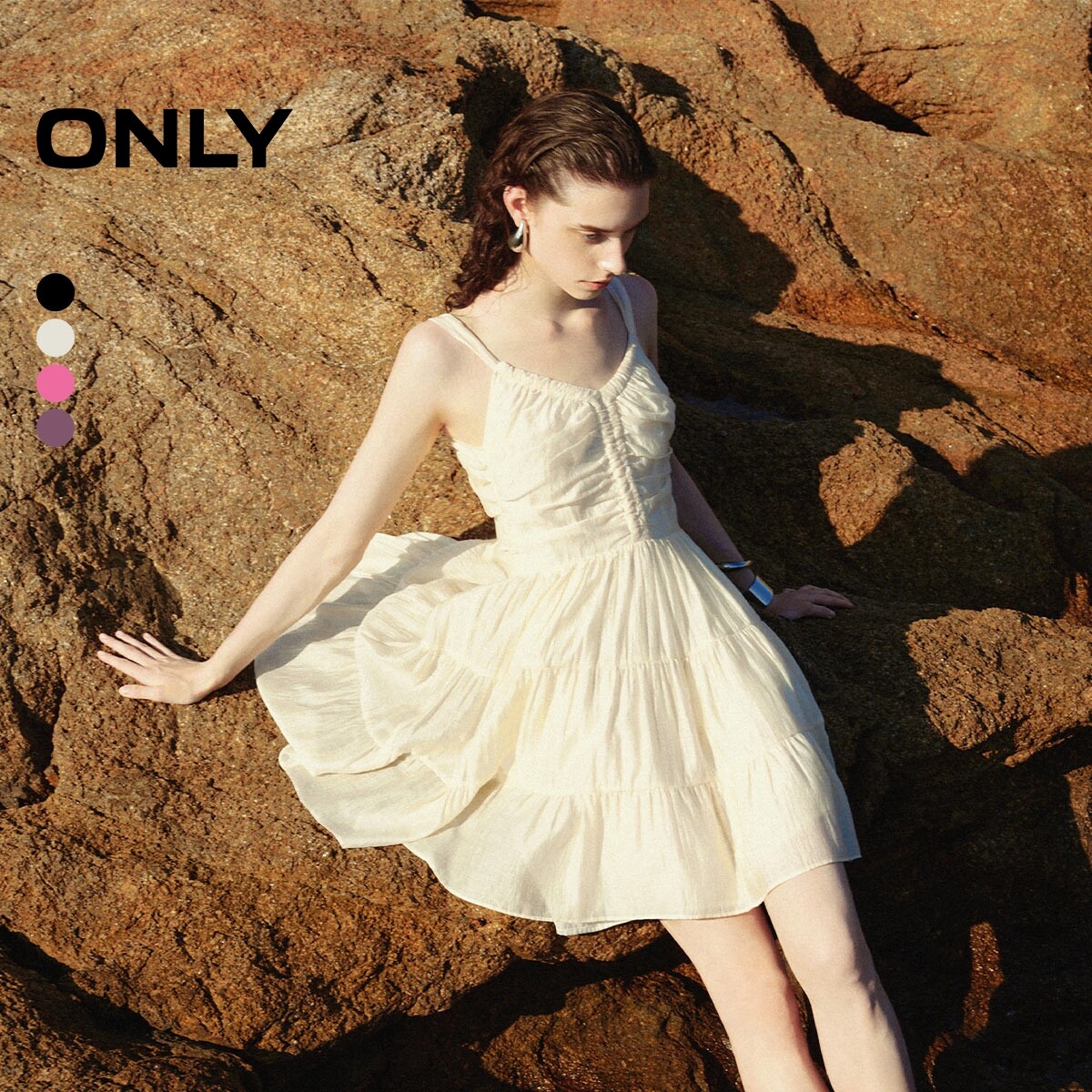 【ONLY奥莱】夏季新款时尚法式A字蓬蓬裙短裙吊带连衣裙女