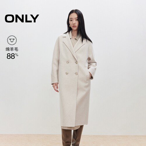 ONLY纯色中长款毛呢大衣