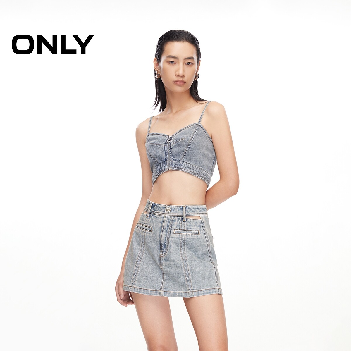 【ONLY奥莱】夏季新款设计感高腰显瘦轻薄裙裤短裤牛仔裤女