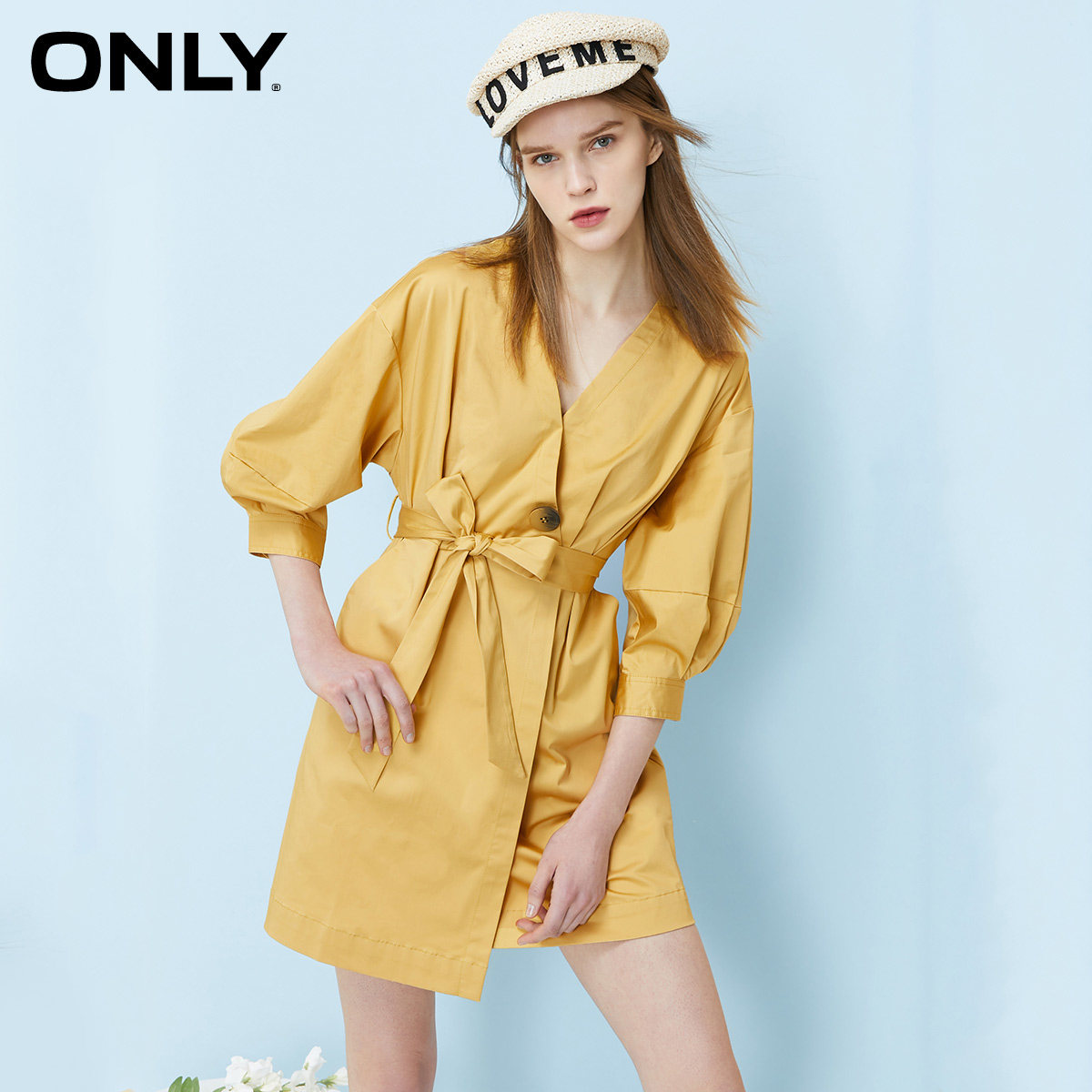 ONLY奥莱冬季新款V领短款法式显瘦气质轻熟风连衣裙女|120107648