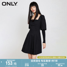 ONLY奥莱夏季新品法式复古方领收腰黑色长袖连衣裙女