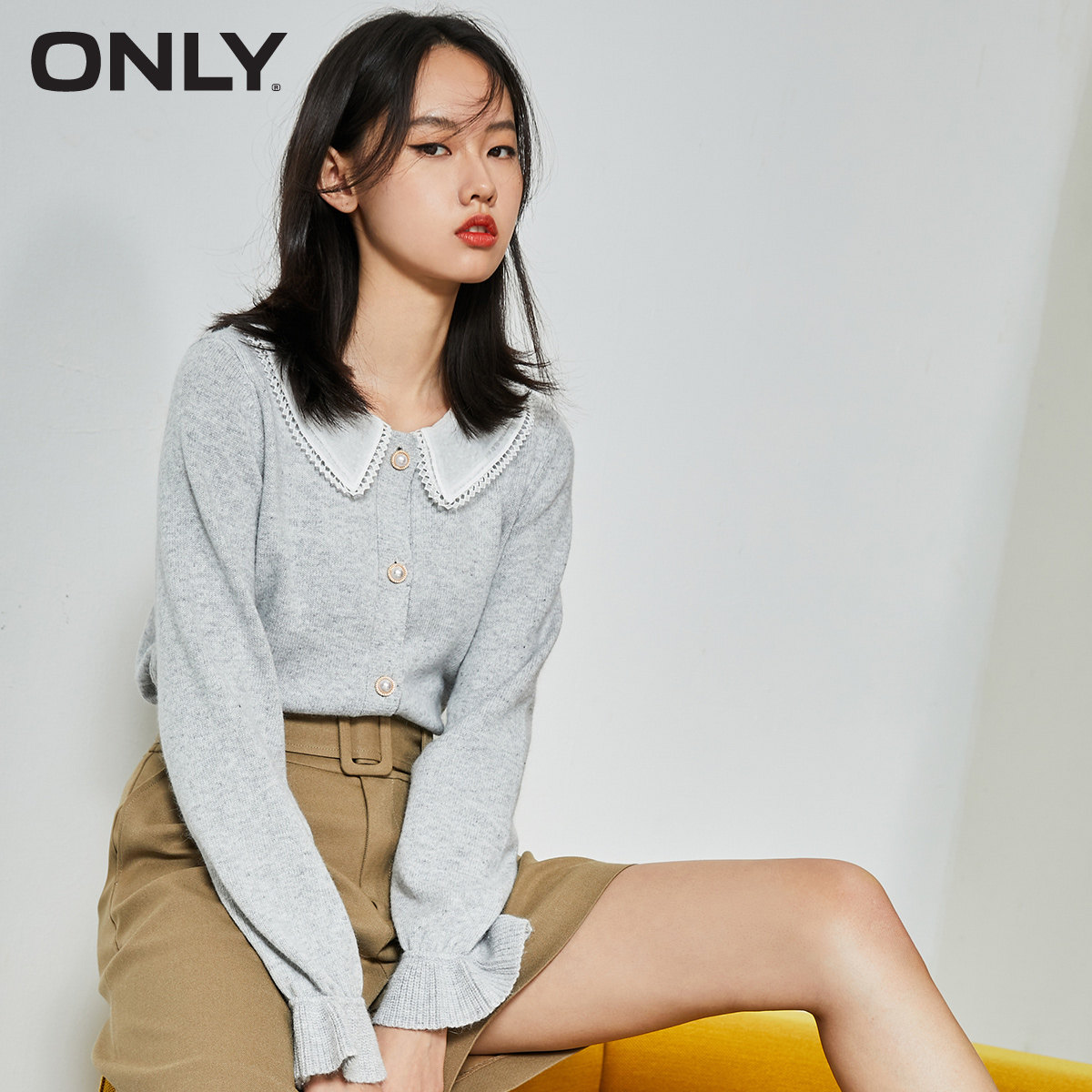 ONLY秋季新款娃娃领甜美可爱纯色休闲开衫薄针织衫女|12033B001