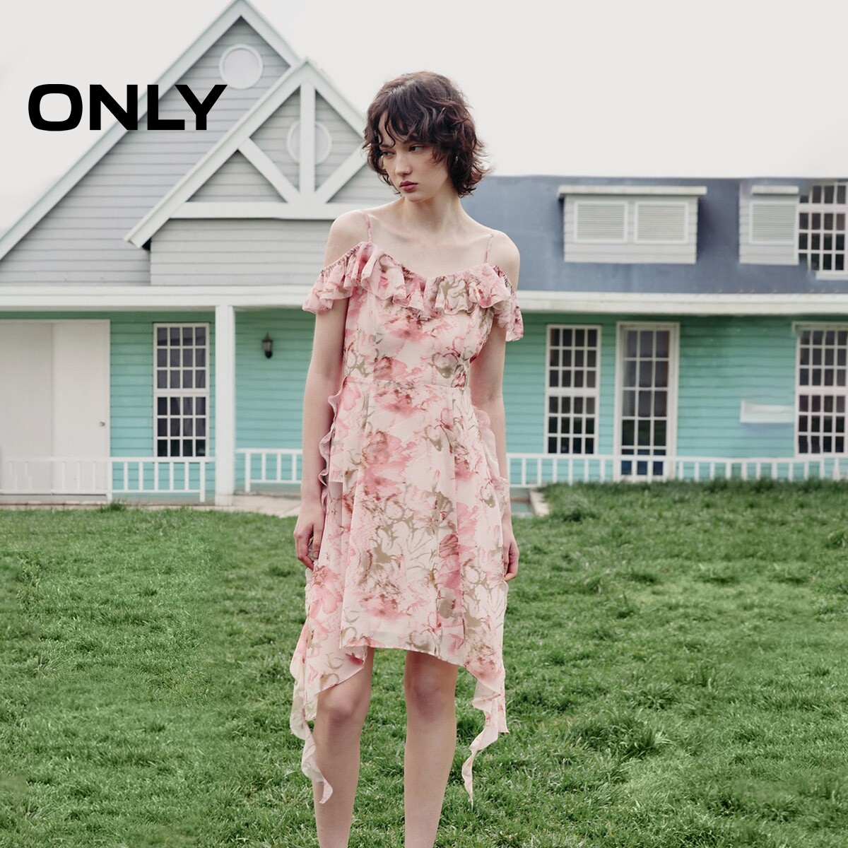 【ONLY奥莱】夏季新款法式碎花收腰吊带短裙连衣裙女