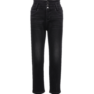 【ONLY奥莱】秋冬新款时尚通勤高腰加绒男友裤九分牛仔裤女