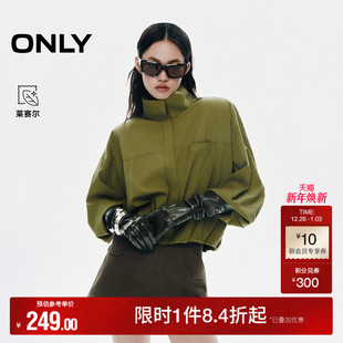 衬衫 长袖 女 夹克风宽松翻领弹力收拢下摆短款 ONLY2025秋冬新款
