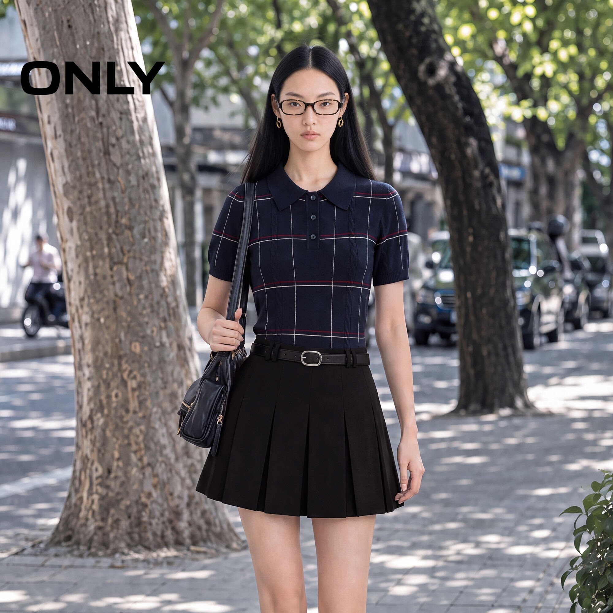 ONLY学院风假两件显瘦针织连衣裙