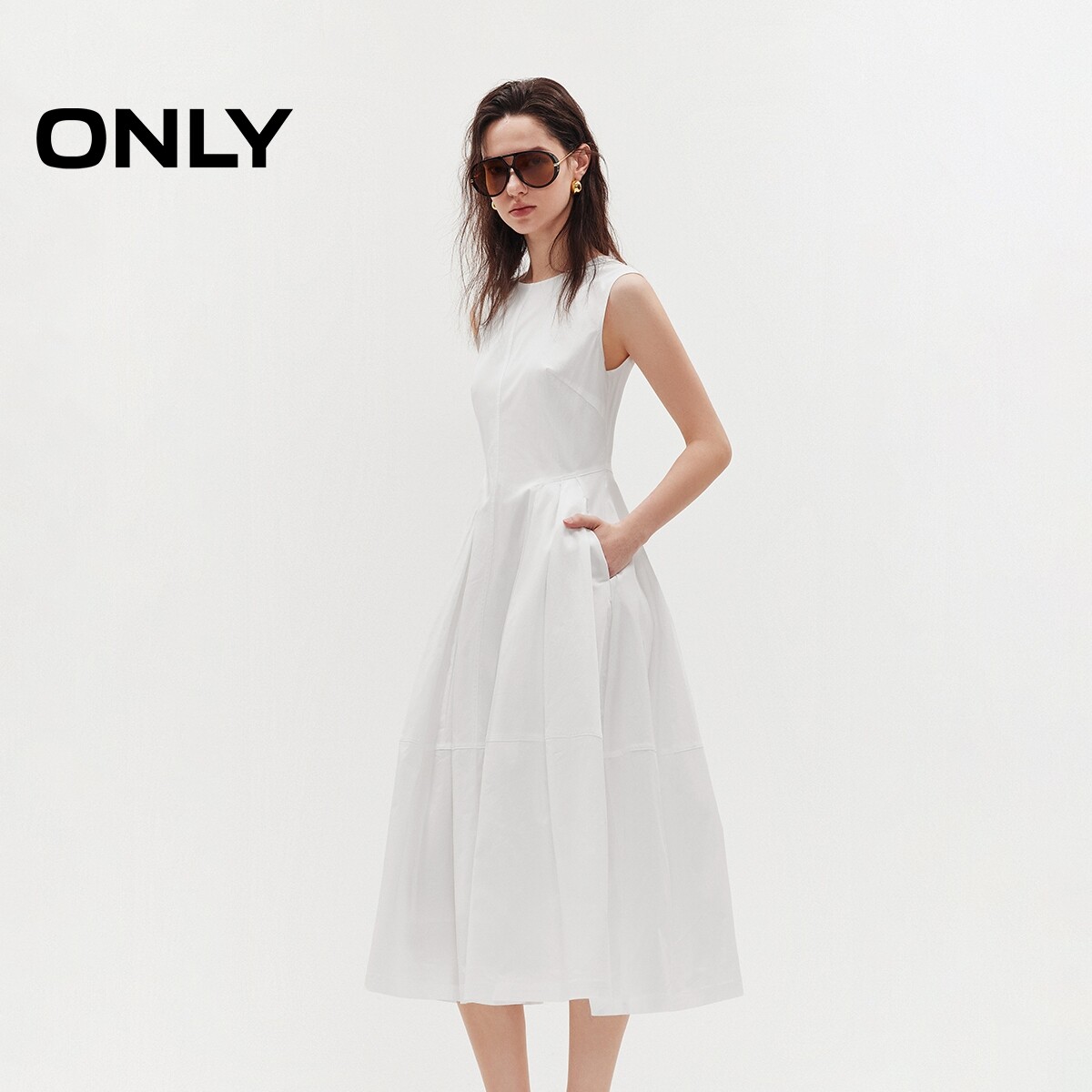 ONLY收腰裙子纯色中长裙连衣裙