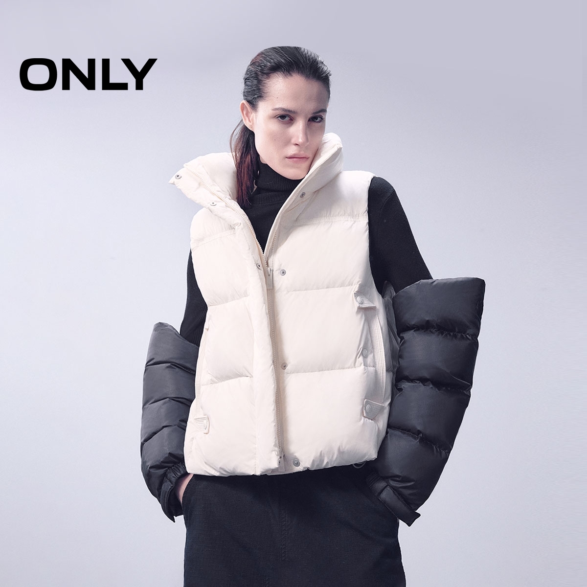 ONLY简约短款显瘦立领马甲羽绒服