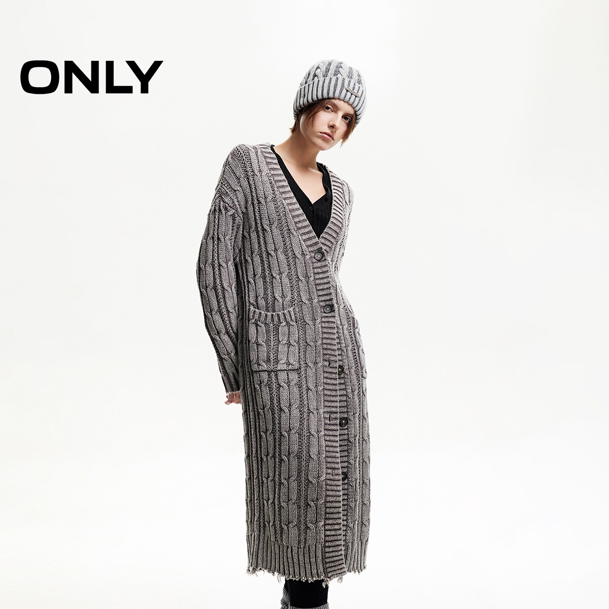 【ONLY奥莱】春夏新款慵懒感做旧长款毛衣开衫针织衫女