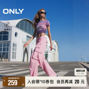 新款 女 ONLY奥莱春季 裤 直筒做旧水洗休闲裤 工装 莱赛尔 休闲美式