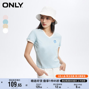 时尚 百搭舒适印花撞色V领短款 新款 ONLY奥莱春季 T恤女