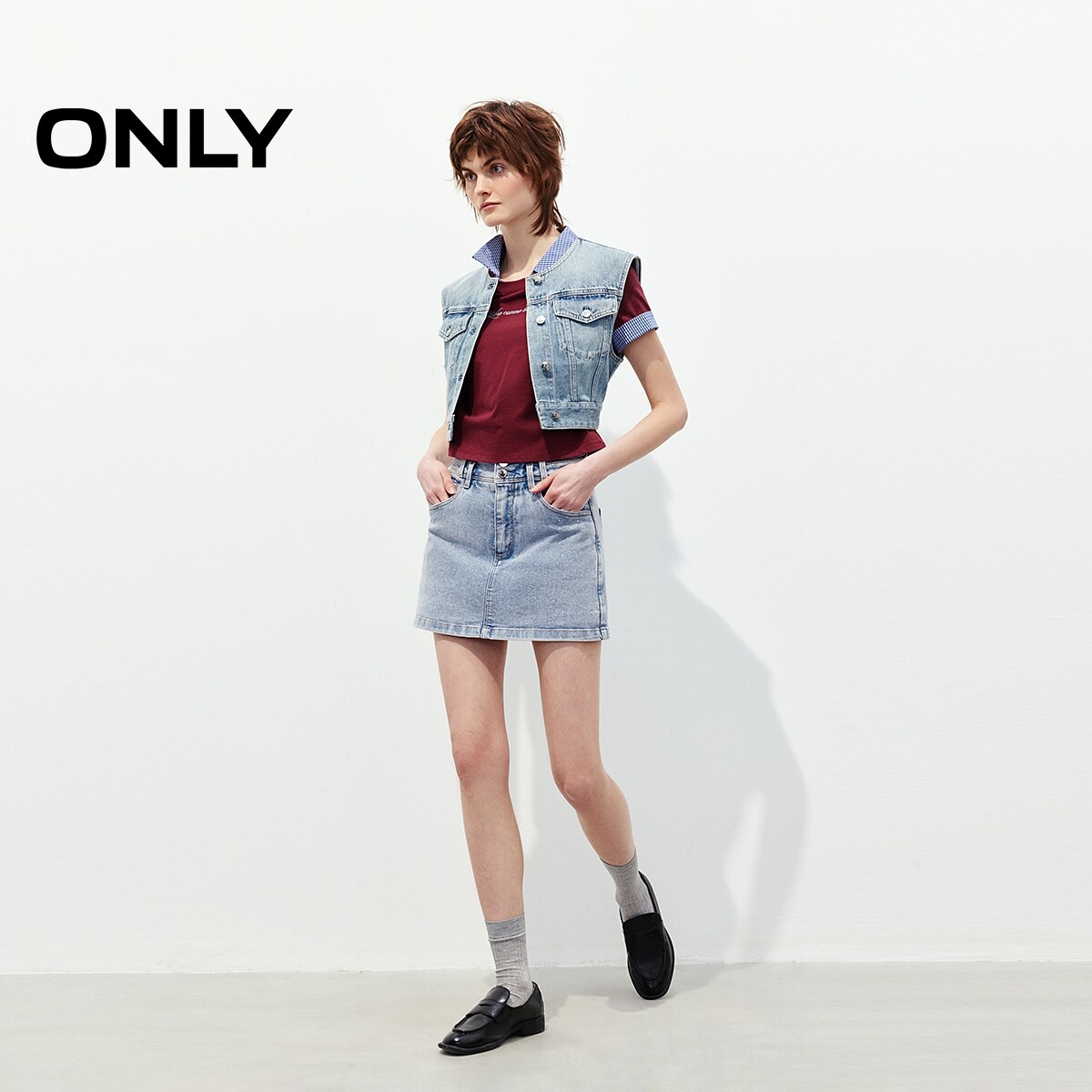 【ONLY奥莱】夏季重工不规则烫钻设计高腰A字短裤裙裤牛仔裤女