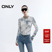 显瘦正肩长袖 ONLY2025秋冬新款 柔软舒适弹力亲肤3D满印修身 T恤女