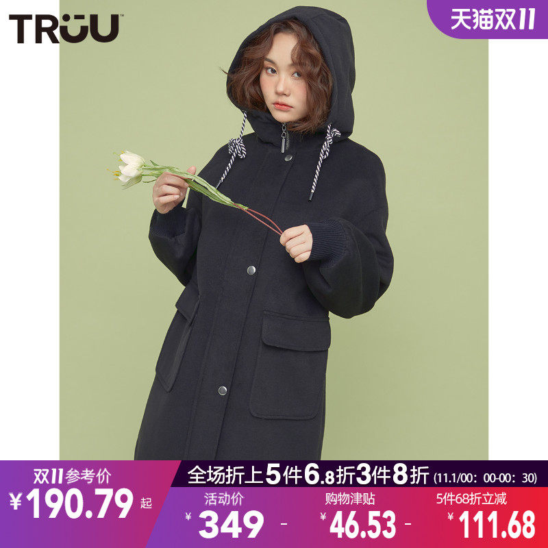 TRUU秋季新款刺绣宽松中长款毛呢外套女|T1934S502