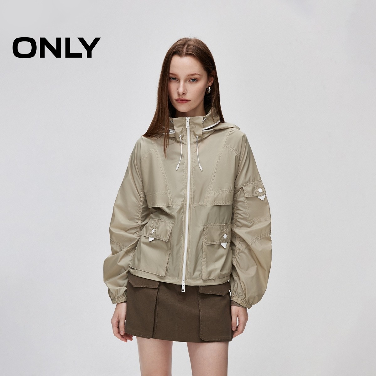【ONLY奥莱】秋冬工装风口袋抽绳宽松轻薄连帽外套女,女装/女士精品,短外套,淘宝优惠券,粉丝福利购,淘宝优惠卷
