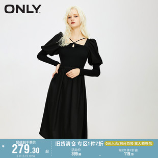 针织连衣裙女 ONLY奥莱气质女神范小黑裙中长款