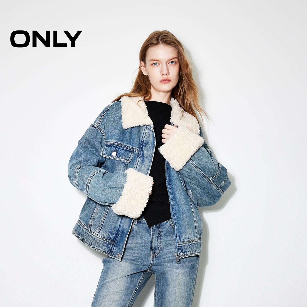 ONLY宽松落肩牛仔棉服外套