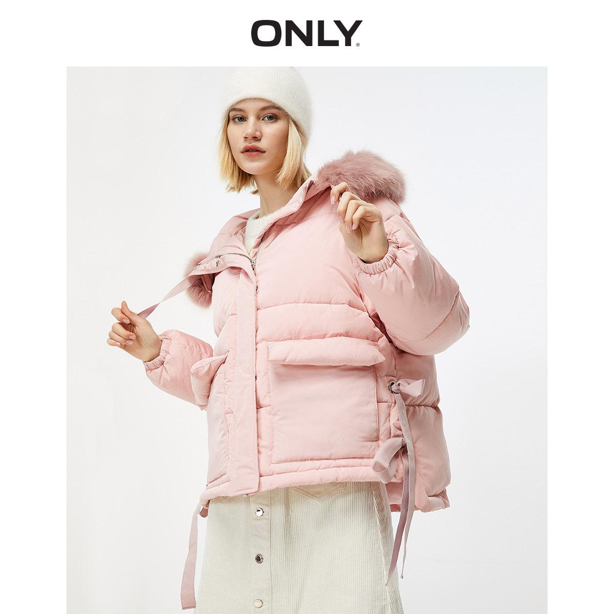 ONLY秋季新款洋气可拆卸毛领厚棉服外套女|119322502