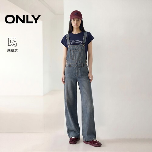 ONLY宽松直筒背带裤长裤牛仔裤女