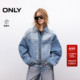 印花设计宽松落肩翻领长袖 ONLY奥莱2025秋冬新款 3D数码 牛仔外套女