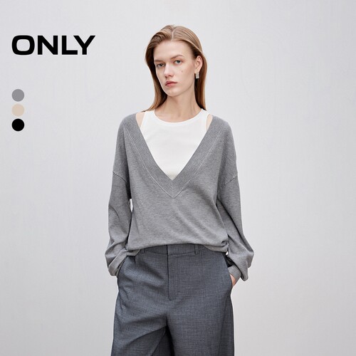 ONLY两件套长袖落肩针织衫