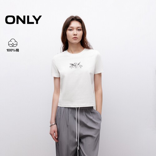 ONLY圆领正肩显瘦纯棉T恤