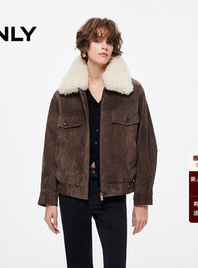 【ONLY奥莱】春季胸前兜盖装饰可拆卸领挺阔有型落肩宽松皮衣女