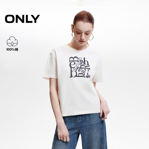 ONLY字母宽松落肩纯棉T恤