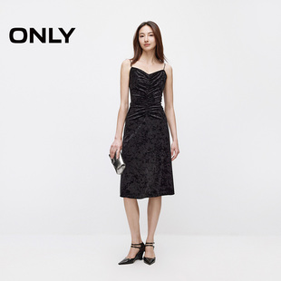 【ONLY奥莱】秋冬优雅质感显瘦中长裙丝绒吊带连衣裙女