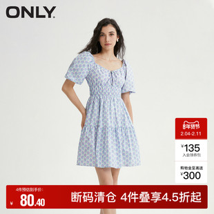 可爱泡泡袖 夏季 V领A字碎花短款 ONLY奥莱 连衣裙女