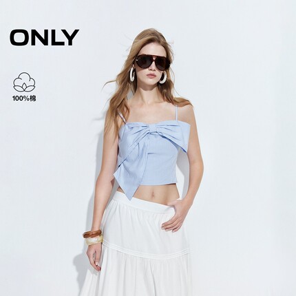 【ONLY奥莱】夏季新款立体蝴蝶结条纹可调节肩带短款吊带雪纺衫女