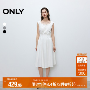 系带镂空圆领收腰显瘦连衣裙女 通勤气质无袖 ONLY2025秋季 新款