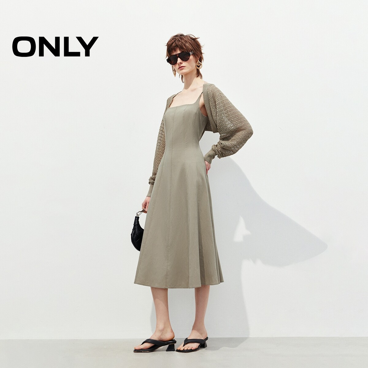 【ONLY奥莱】夏季舒适亲肤薄透针织开衫套装吊带中长裙连衣裙女