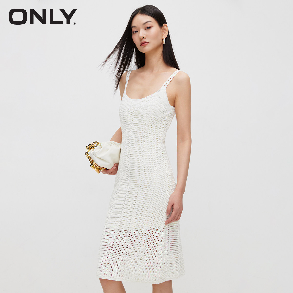 【ONLY奥莱】夏季新款休闲百搭U型领修身针织吊带连衣裙女