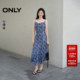 ONLY奥莱2025夏季 新款 泼墨印花吊带腰间褶皱舒适荡领长裙连衣裙女