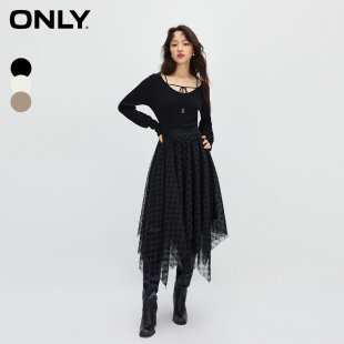 【ONLY奥莱】春夏新款淑女气质收腰U领中长款纱裙连衣裙女