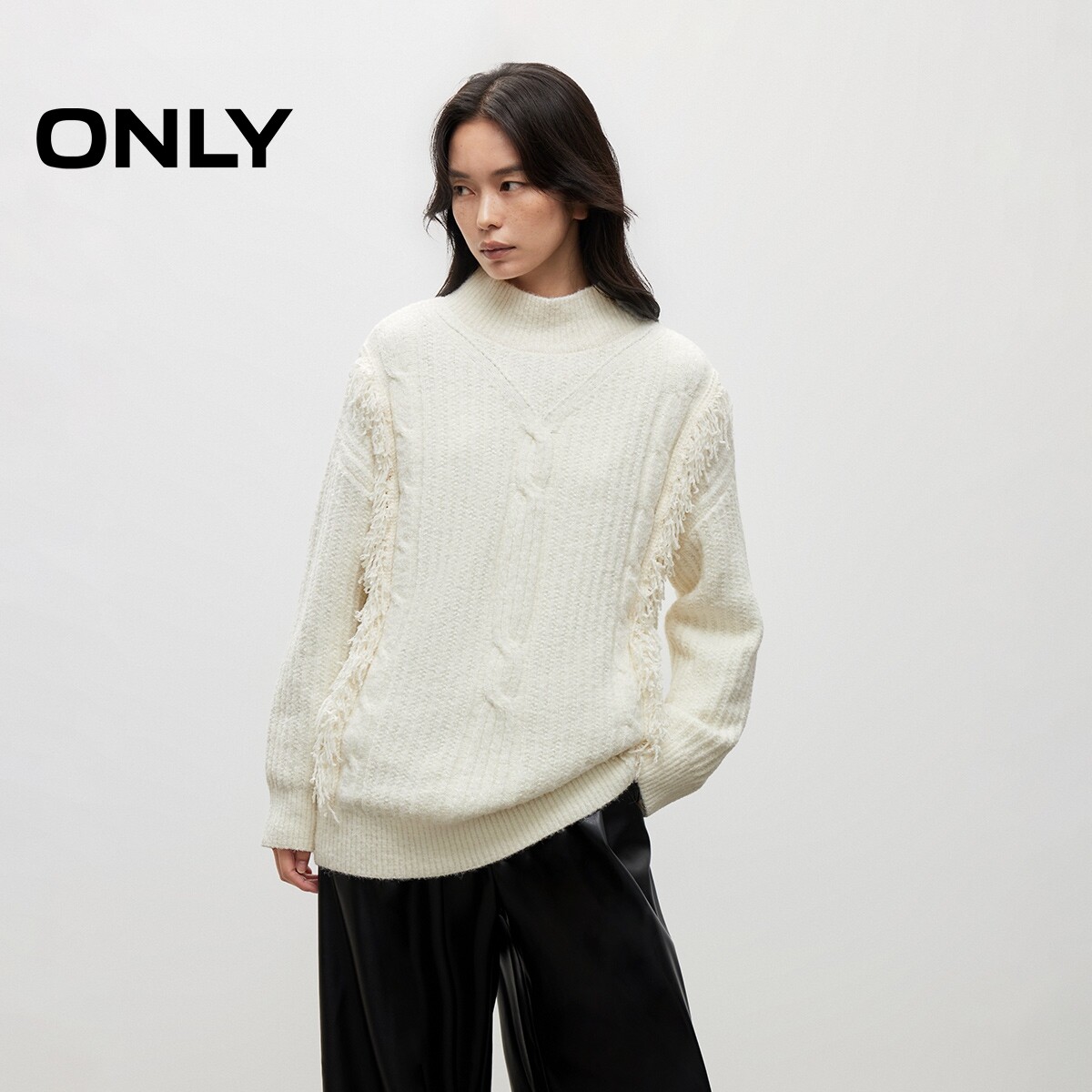 【ONLY奥莱】春夏慵懒随性灵动流苏含绵羊毛保暖高领毛衣针织衫女