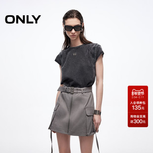 ONLY2025秋冬新款肩部立体剪裁拼接圆领假两件T恤裙短裙连衣裙女
