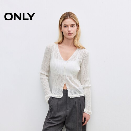 ONLY纯色V领长袖开衫针织衫