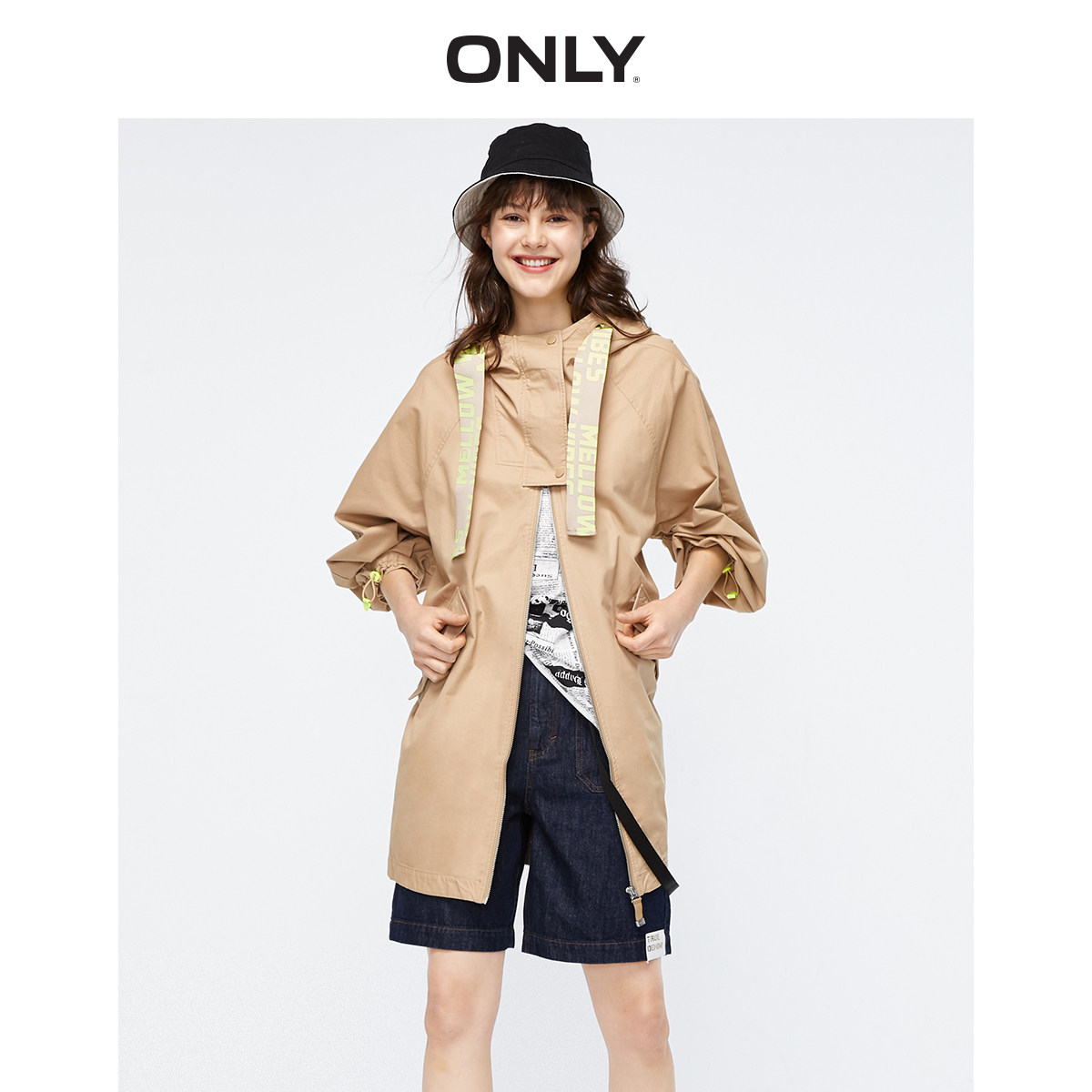 ONLY奥莱秋季新款连帽宽松运动中长款风衣外套女|119336529