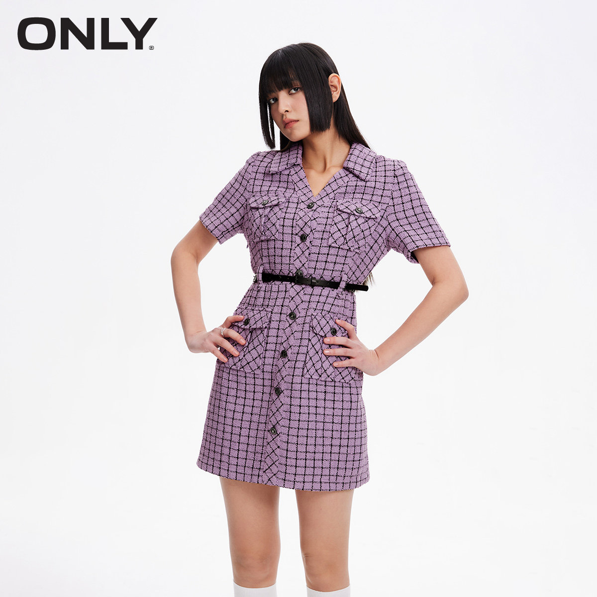 【ONLY奥莱清仓】秋冬时尚多口袋格纹面料V领短款连衣裙女,女装/女士精品,连衣裙,淘宝优惠券,粉丝福利购,淘宝优惠卷