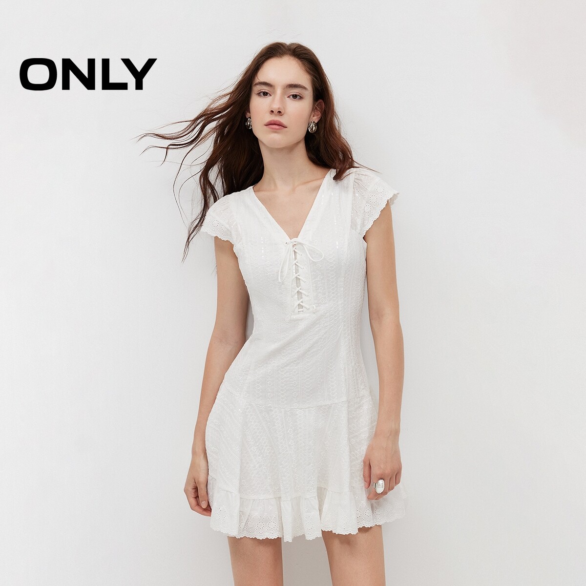 ONLYV领裙子小飞袖A字短款连衣裙图片